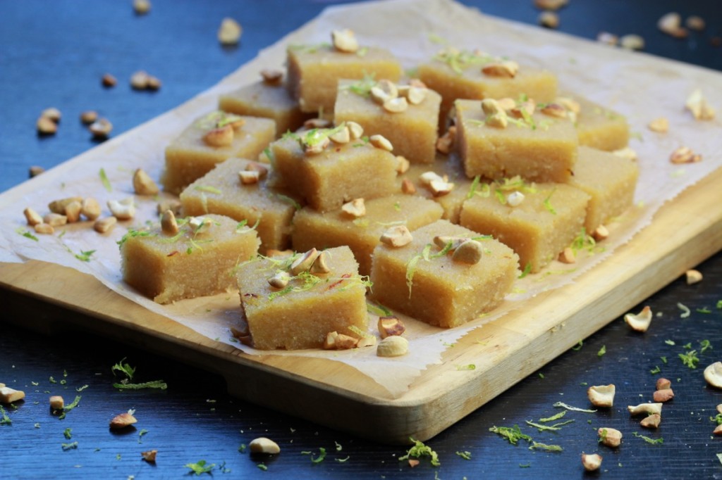 Sweet Semolina Squares (Kesari) from The Lotus and the Artichoke - SRI LANKA vegan cookbook