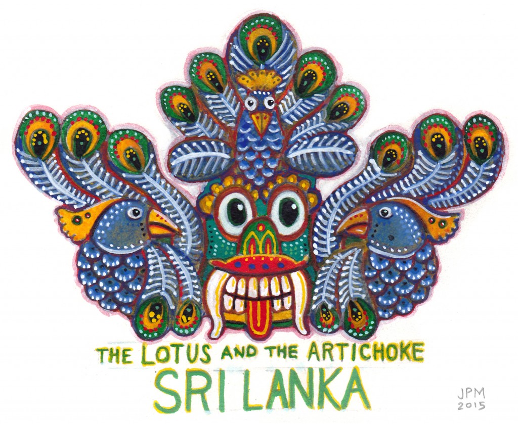The Lotus and the Artichoke SRI LANKA Peacock miniature painting