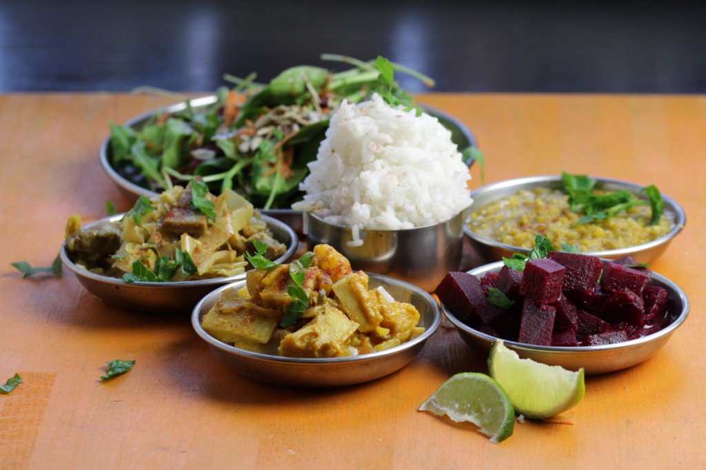 Sri Lankan Jackfruit Curry, Beet Curry, Leek Curry & Dal Curry