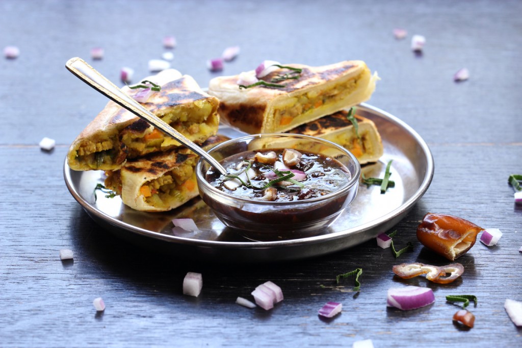 Sri Lankan Vegetable Roti with Tamarind Chutney