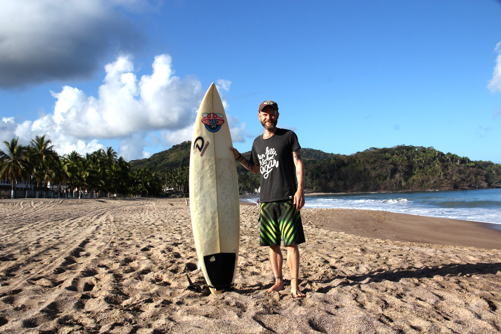 Justin P. Moore, Lo de Marcos, Mexico with Surfboard, Feb 2014